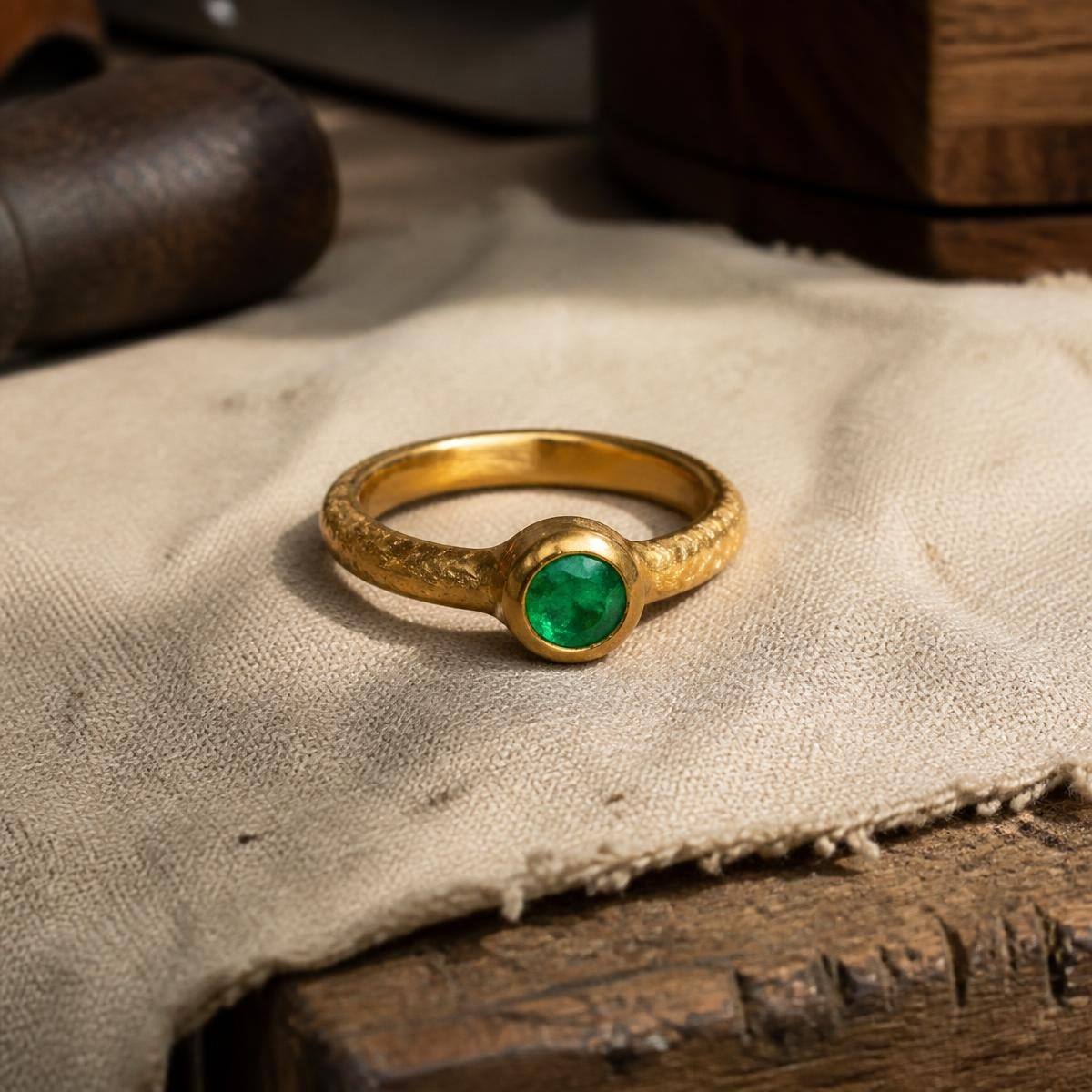 Emerald Solitaire Ring — Gold 22K rings